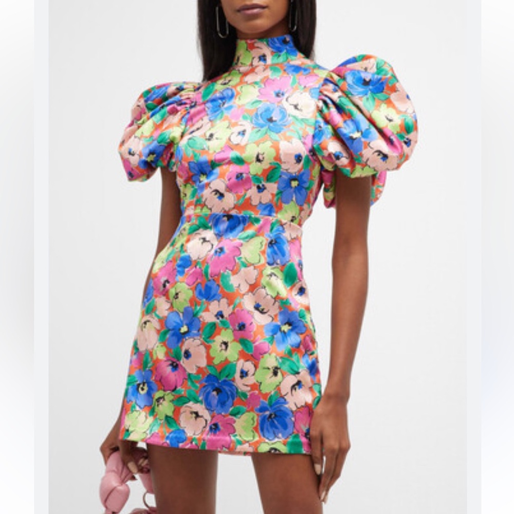 NWT Rotate Silky Woven Puff Sleeve Floral Dress